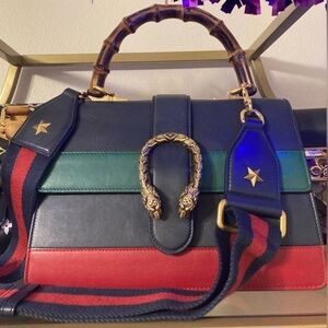 Gucci Red, Green, and Black Satchel with Bamboo Handle